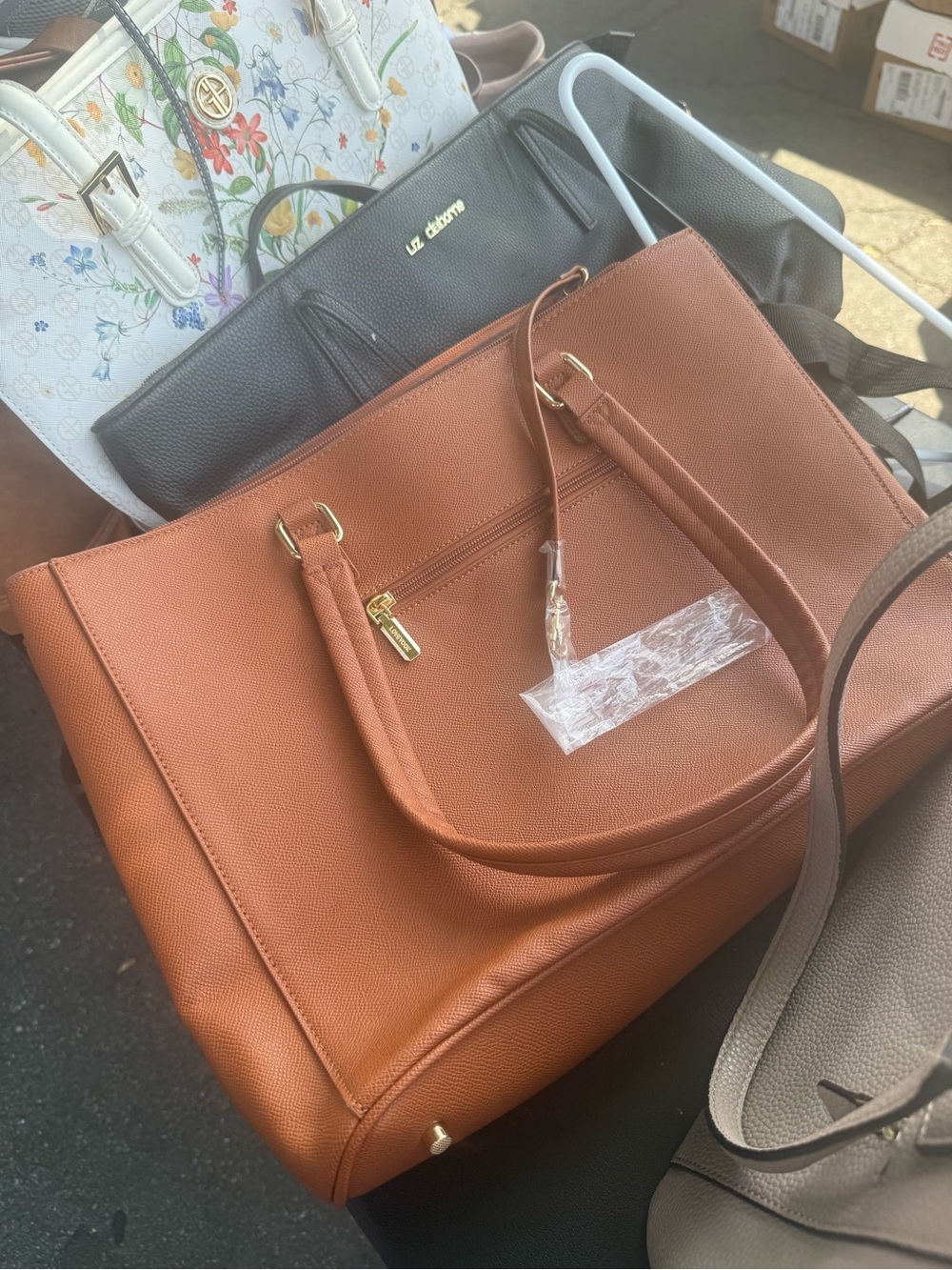 Liz Claiborne Cognac Brown Pebbled Leather Tote